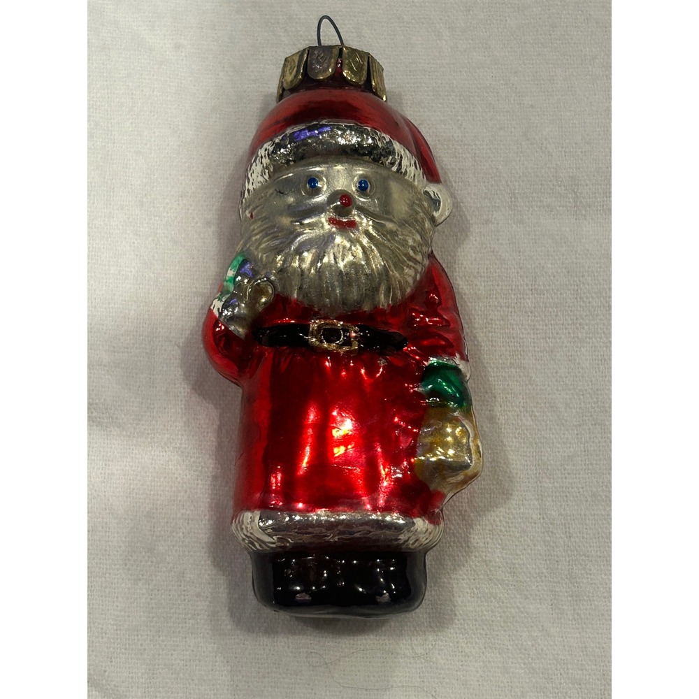 Vintage Italy Mercury Glass Santa Claus Christmas Ornament Red Silver 3.5"